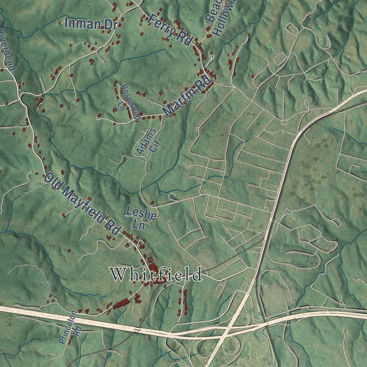 Second close-up of the map of Brosville, Virginia print showing more streets and buildings