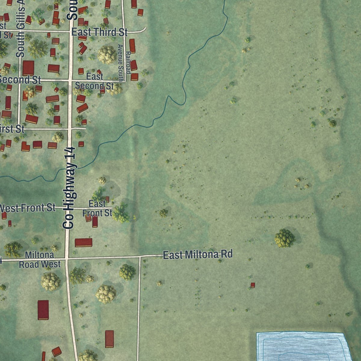 Second close-up of the map of Browerville, Minnesota print showing more streets and buildings