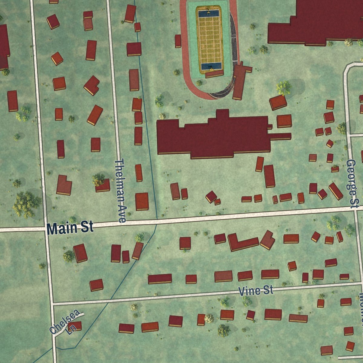 Second close-up of the map of Brown City, Michigan print showing more streets and buildings