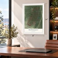 Browncroft, New York map, 18 x 24 inch print in a white frame in a home office