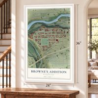 Browne's Addition, Washington map, 24 x 36 inch print in a white frame by a staircase