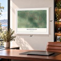Brownfields, Louisiana map, 18 x 24 inch print in a white frame in a home office