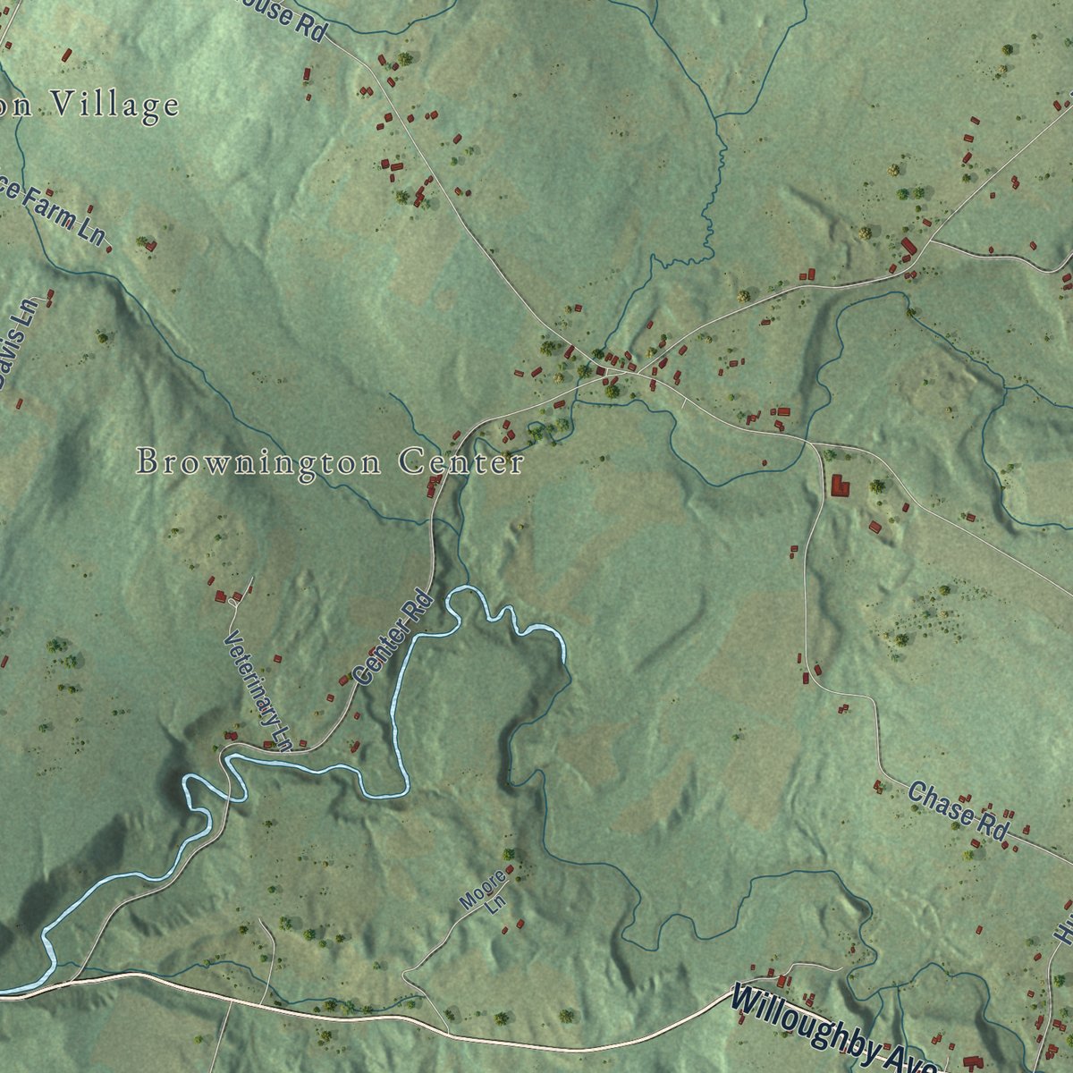 Second close-up of the map of Brownington, Vermont print showing more streets and buildings
