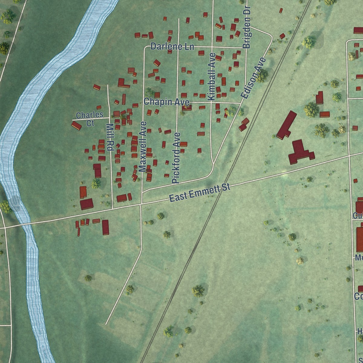 Second close-up of the map of Brownlee Park, Michigan print showing more streets and buildings