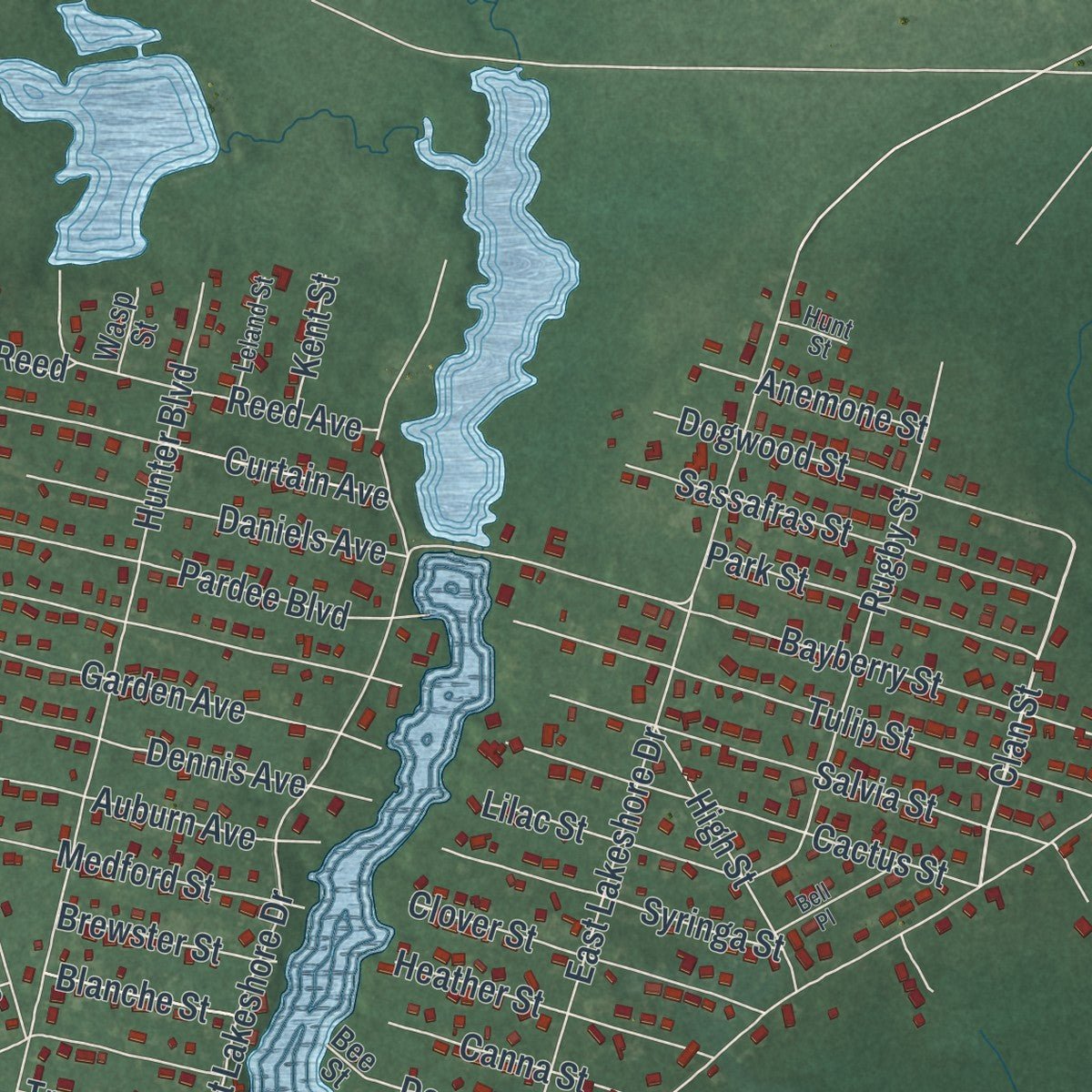 Second close-up of the map of Browns Mills, New Jersey print showing more streets and buildings