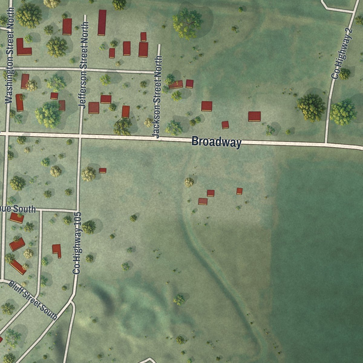 Second close-up of the map of Browns Valley, Minnesota print showing more streets and buildings