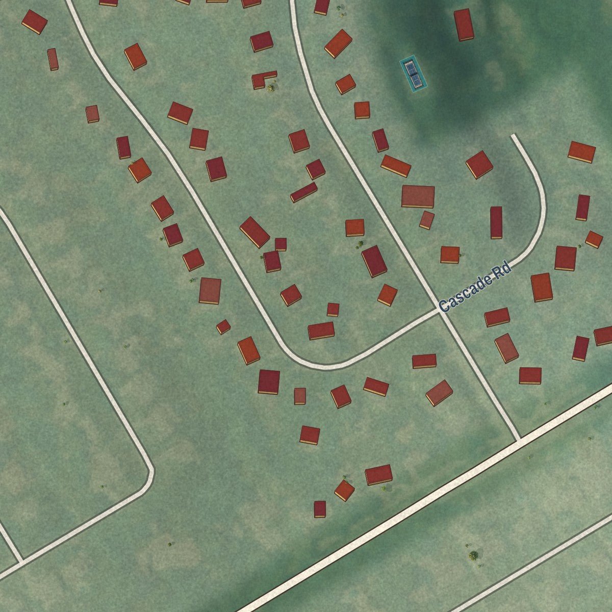 Second close-up of the map of Brownsboro Farm, Kentucky print showing more streets and buildings