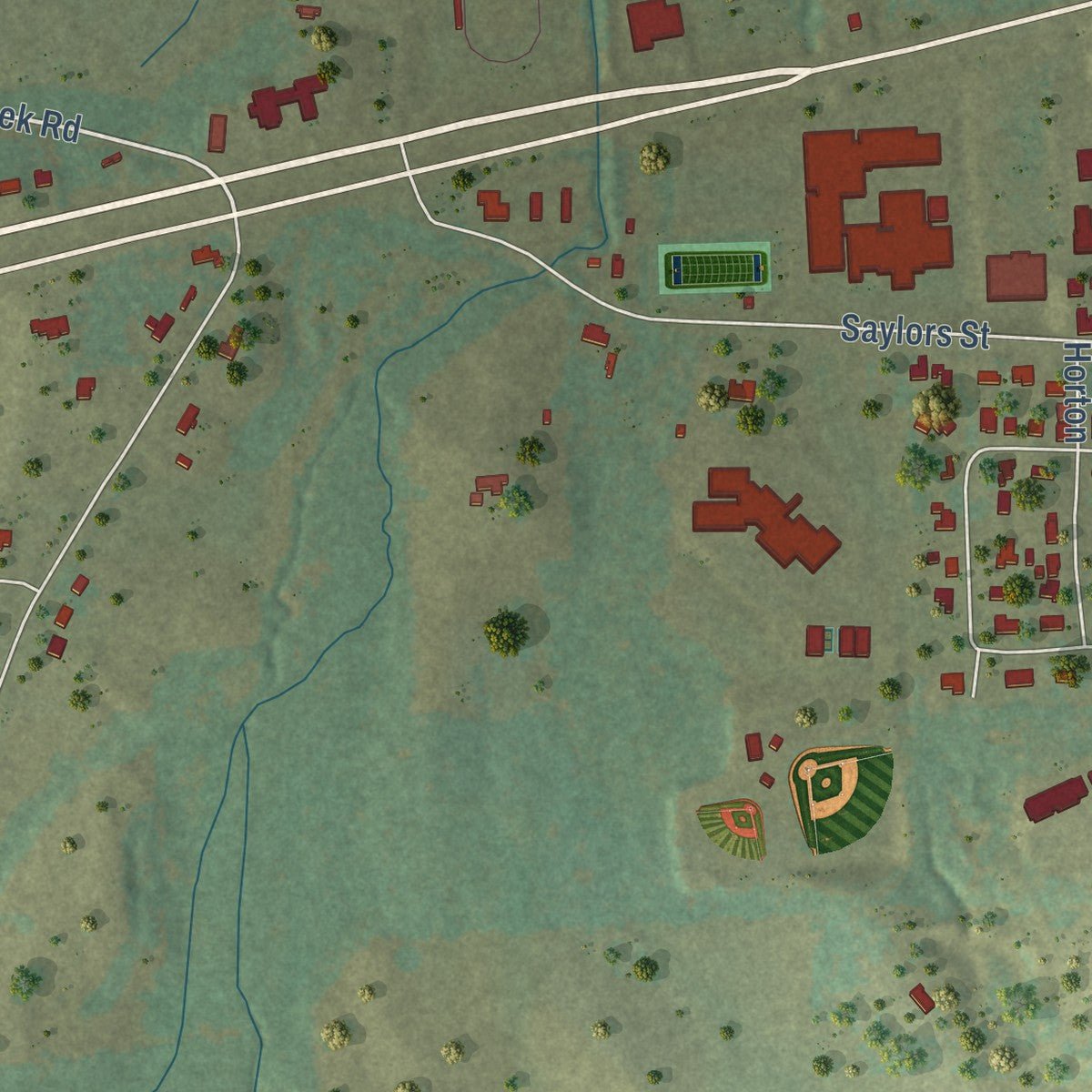 Second close-up of the map of Brownsboro, Texas print showing more streets and buildings