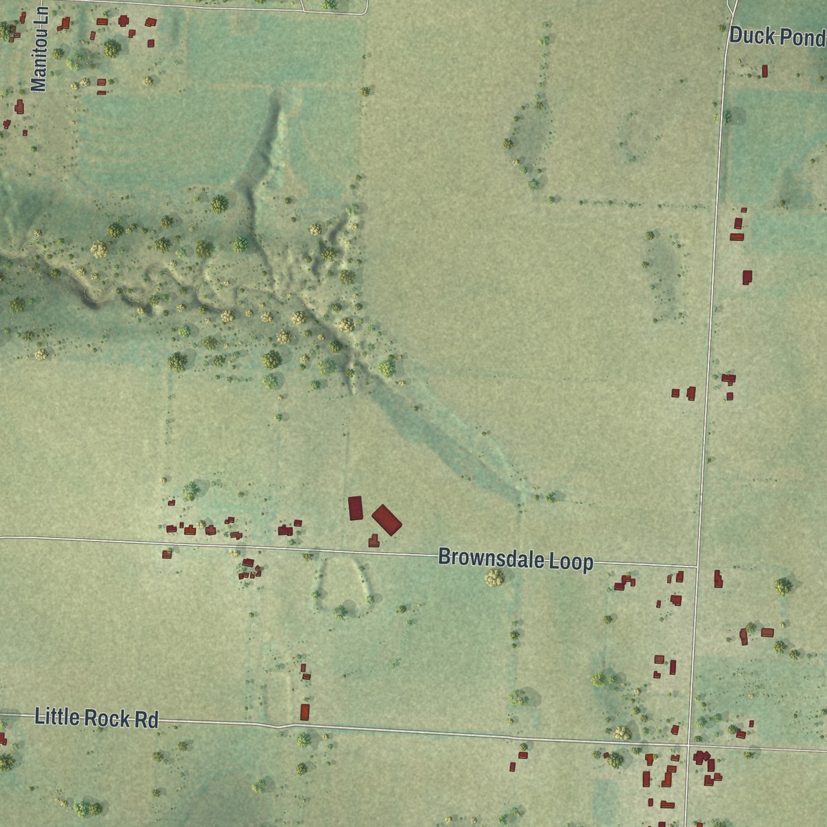 Second close-up of the map of Brownsdale, Florida print showing more streets and buildings