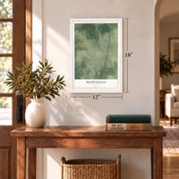 Brownsdale, Florida map, 12 x 18 inch print in a white frame in an entryway