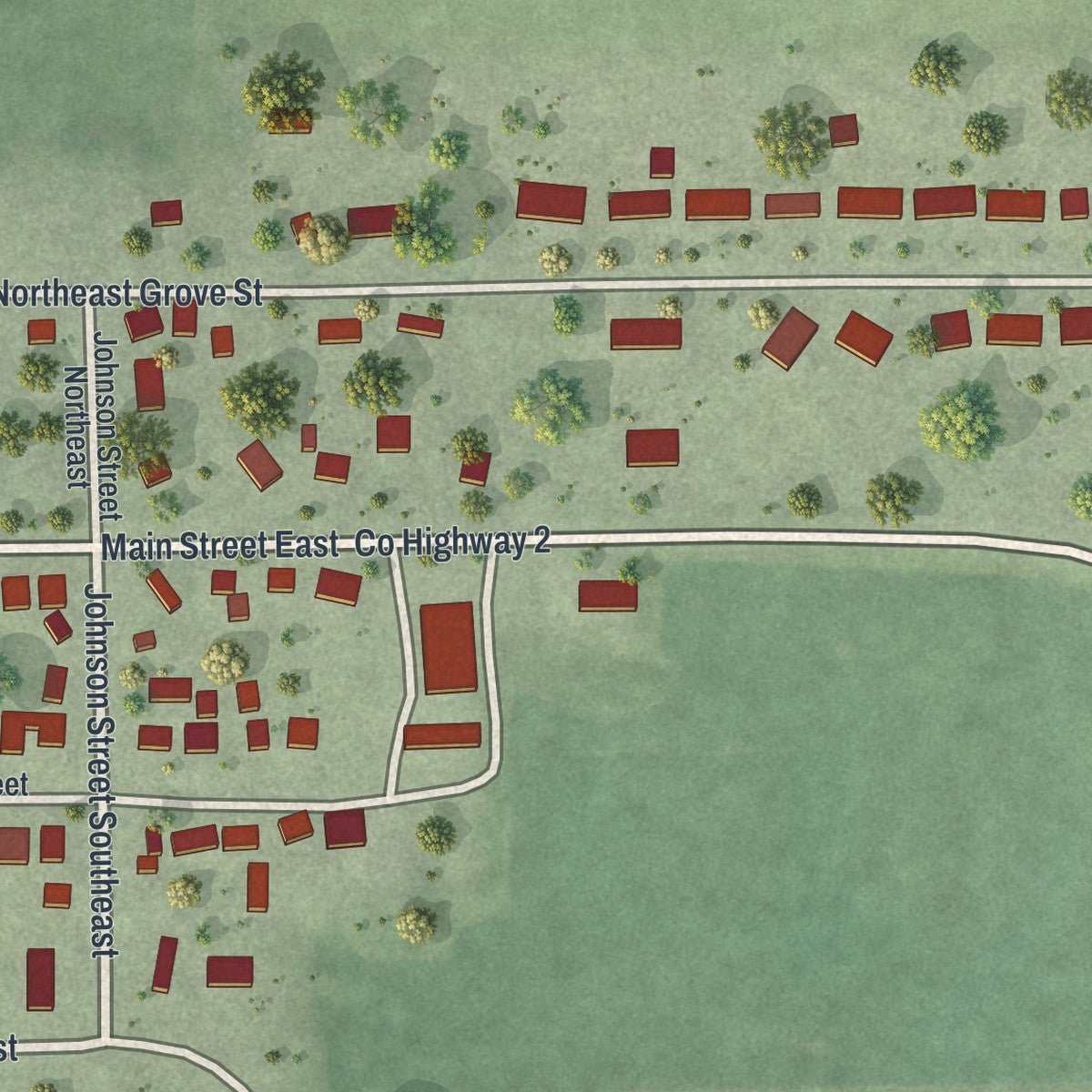 Second close-up of the map of Brownsdale, Minnesota print showing more streets and buildings