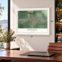 Brownsdale, Minnesota map, 18 x 24 inch print in a white frame in a home office