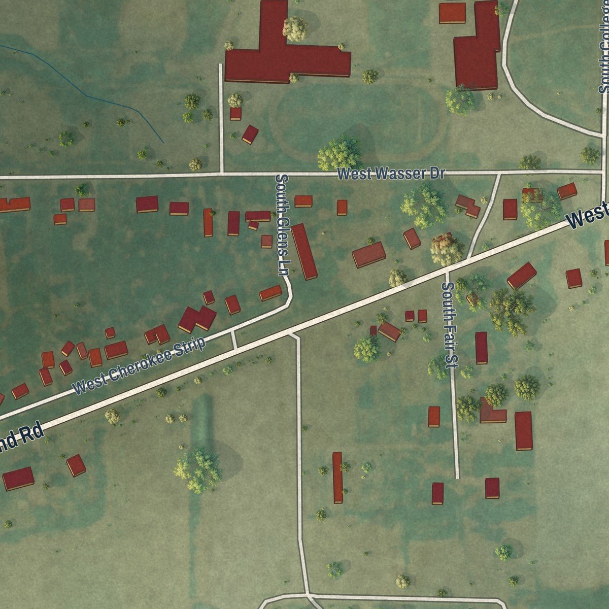 Second close-up of the map of Brownstown, Illinois print showing more streets and buildings