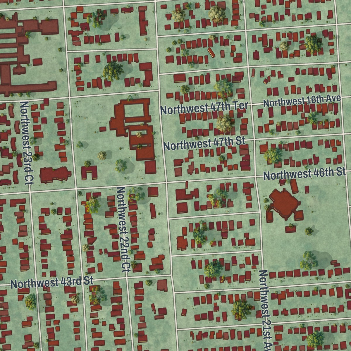 Second close-up of the map of Brownsville, Florida print showing more streets and buildings