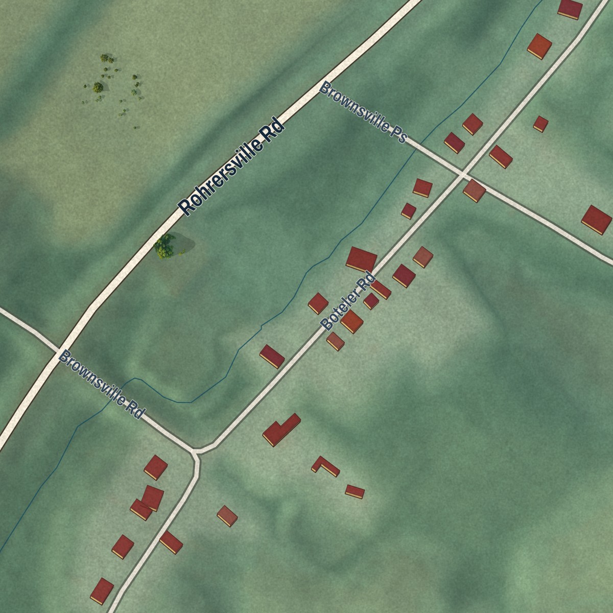 Second close-up of the map of Brownsville, Maryland print showing more streets and buildings