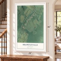 Brownsville, Maryland map, 24 x 36 inch print in a white frame by a staircase