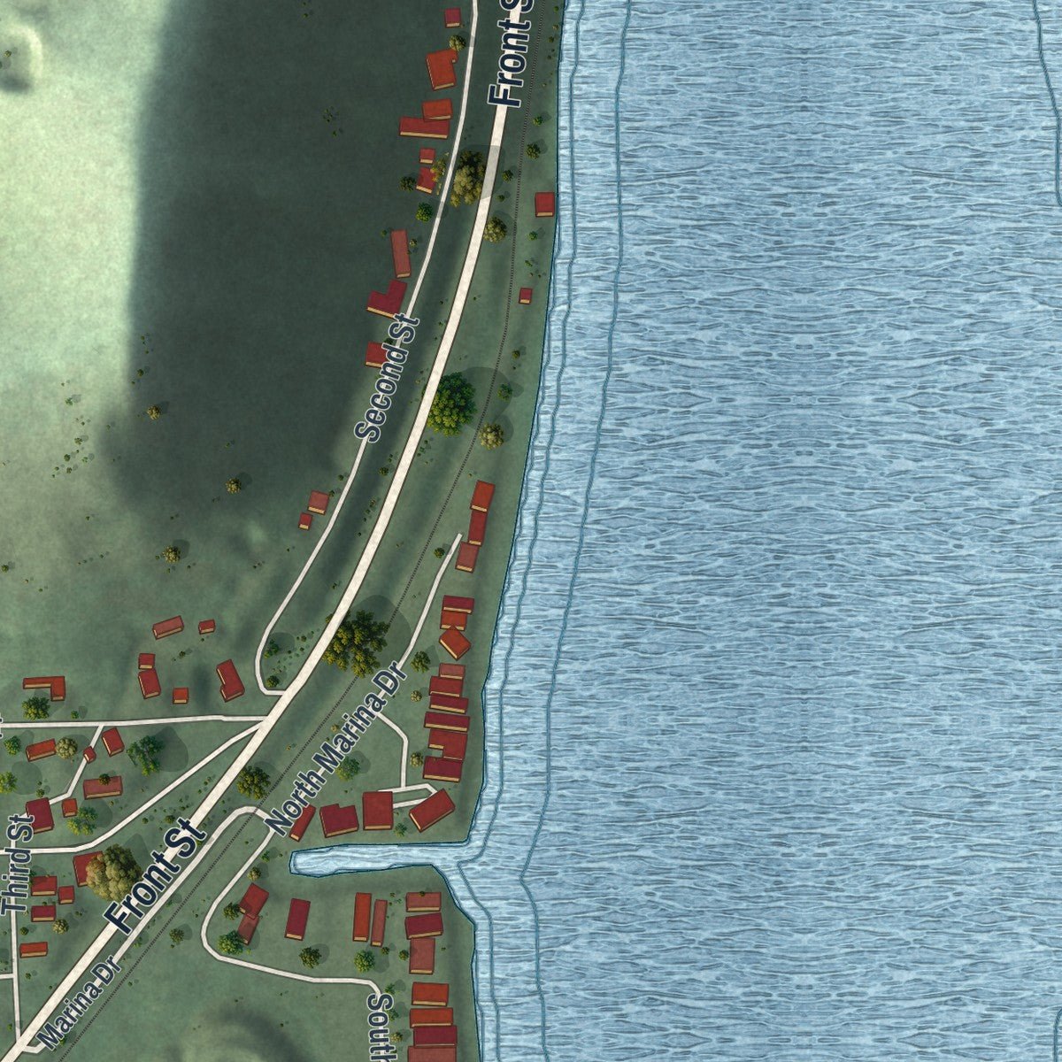 Second close-up of the map of Brownsville, Minnesota print showing more streets and buildings