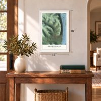 Brownsville, Minnesota map, 12 x 18 inch print in a white frame in an entryway