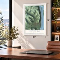 Brownsville, Minnesota map, 18 x 24 inch print in a white frame in a home office