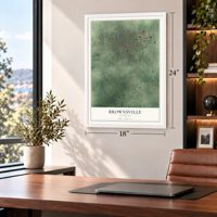 Brownsville, Tennessee map, 18 x 24 inch print in a white frame in a home office