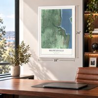 Brownsville, Washington map, 18 x 24 inch print in a white frame in a home office