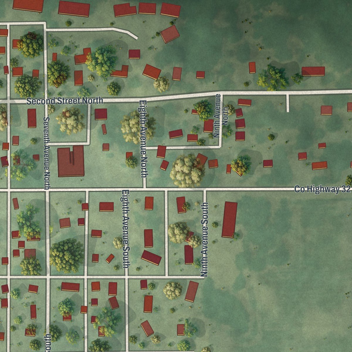Second close-up of the map of Brownton, Minnesota print showing more streets and buildings