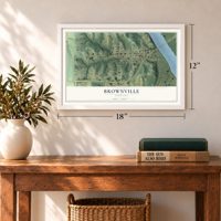 Brownville, Nebraska map, 12 x 18 inch print in a white frame in an entryway