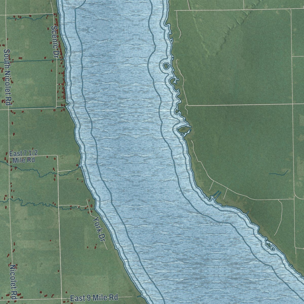 Second close-up of the map of Bruce, Chippewa County, Michigan print showing more streets and buildings