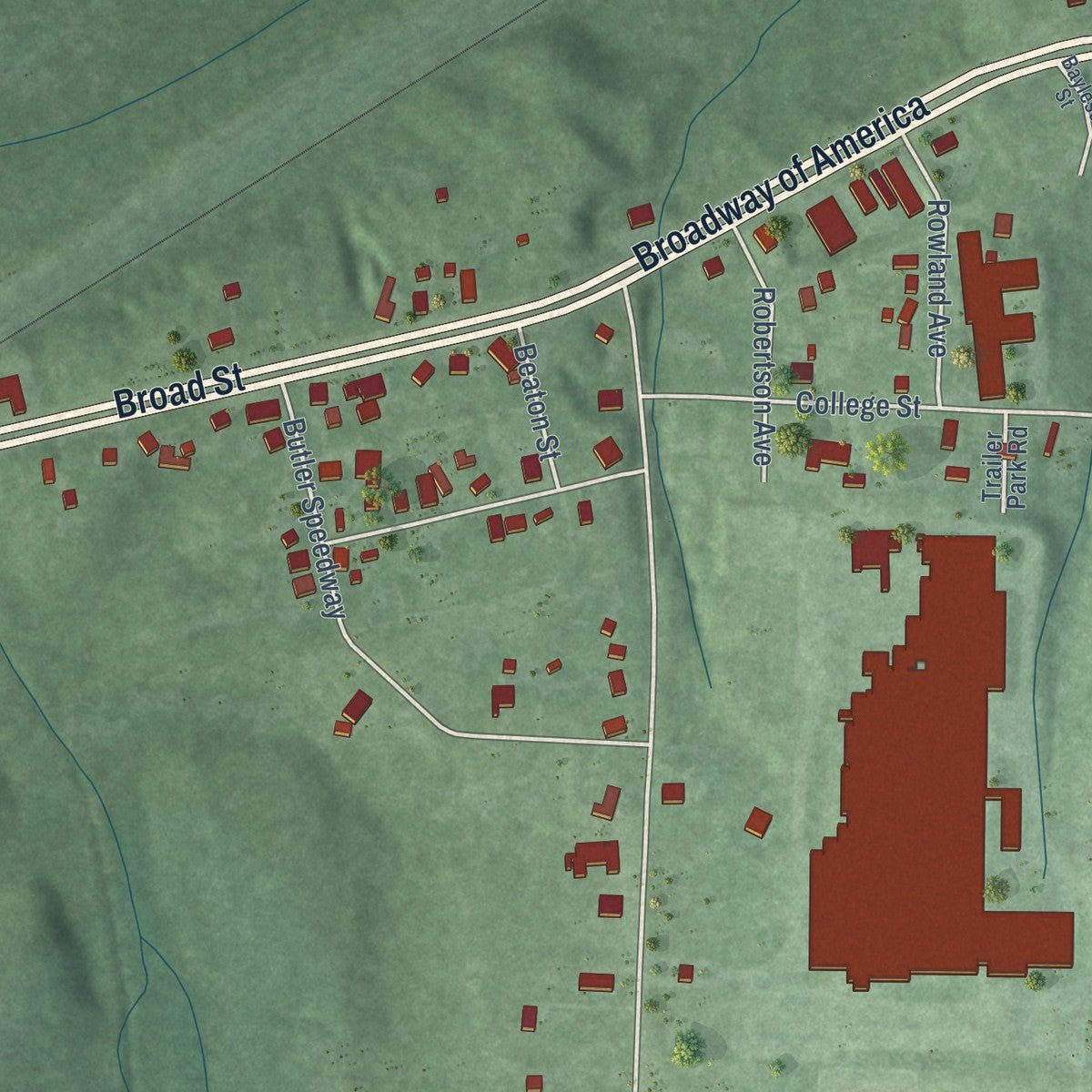 Second close-up of the map of Bruceton, Tennessee print showing more streets and buildings