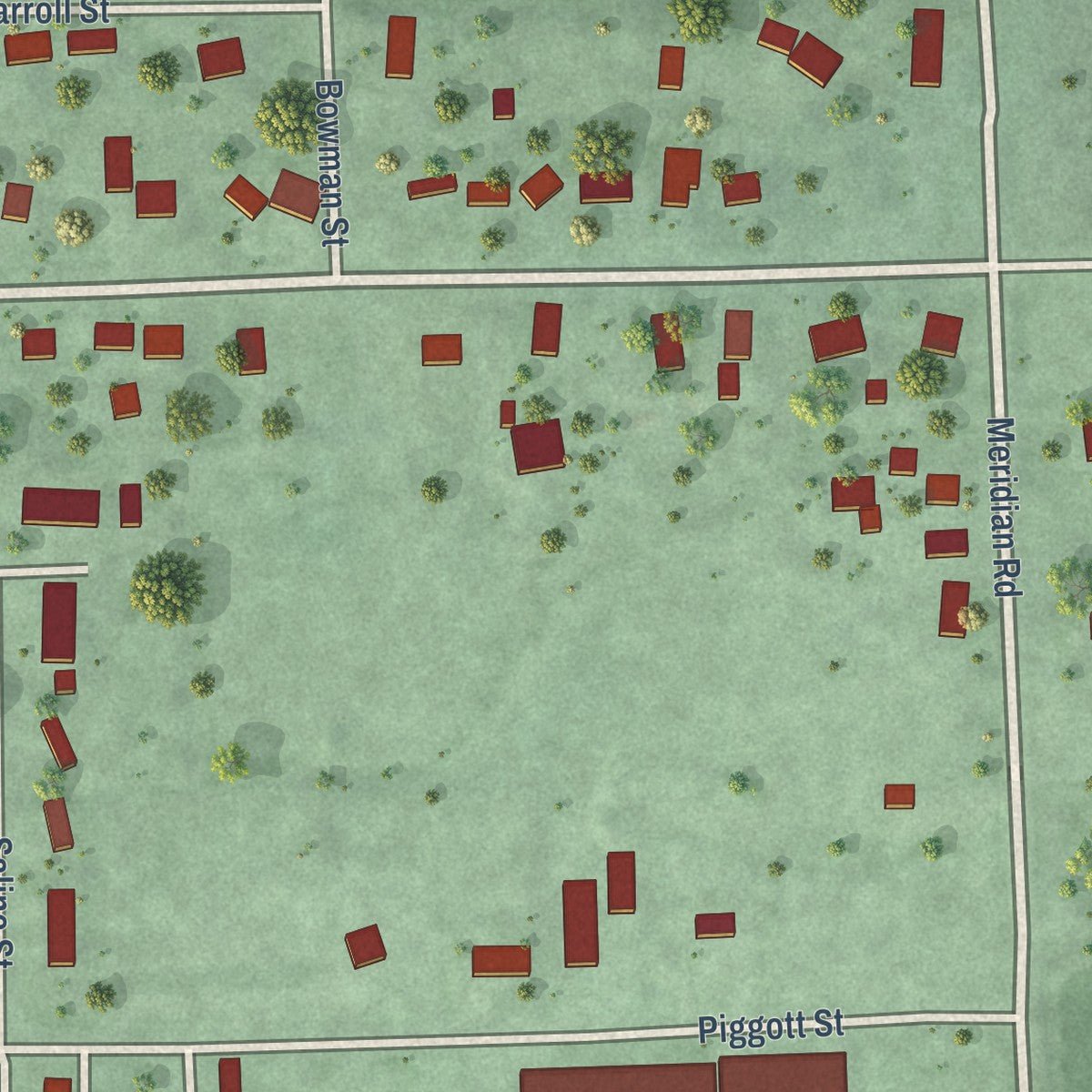 Second close-up of the map of Bruning, Nebraska print showing more streets and buildings