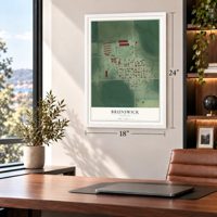 Brunswick, Nebraska map, 18 x 24 inch print in a white frame in a home office