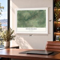 Brush Prairie, Washington map, 18 x 24 inch print in a white frame in a home office