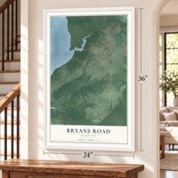 Bryans Road, Maryland map, 24 x 36 inch print in a white frame by a staircase