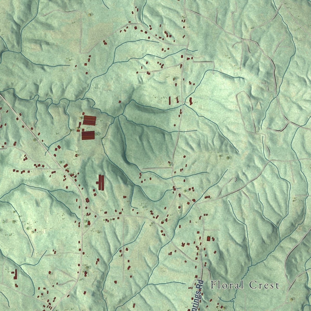 Second close-up of the map of Bryant, Alabama print showing more streets and buildings