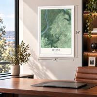 Bryant, Alabama map, 18 x 24 inch print in a white frame in a home office