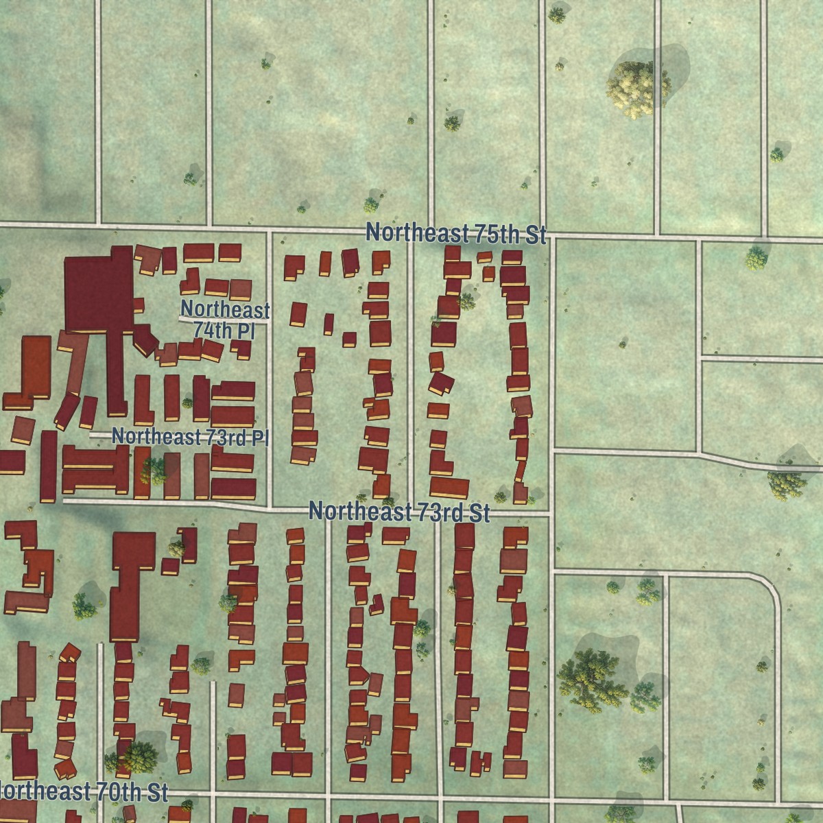 Second close-up of the map of Bryant, Seattle, Washington print showing more streets and buildings