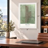 Bryant, Seattle, Washington map, 18 x 24 inch print in a white frame in a home office