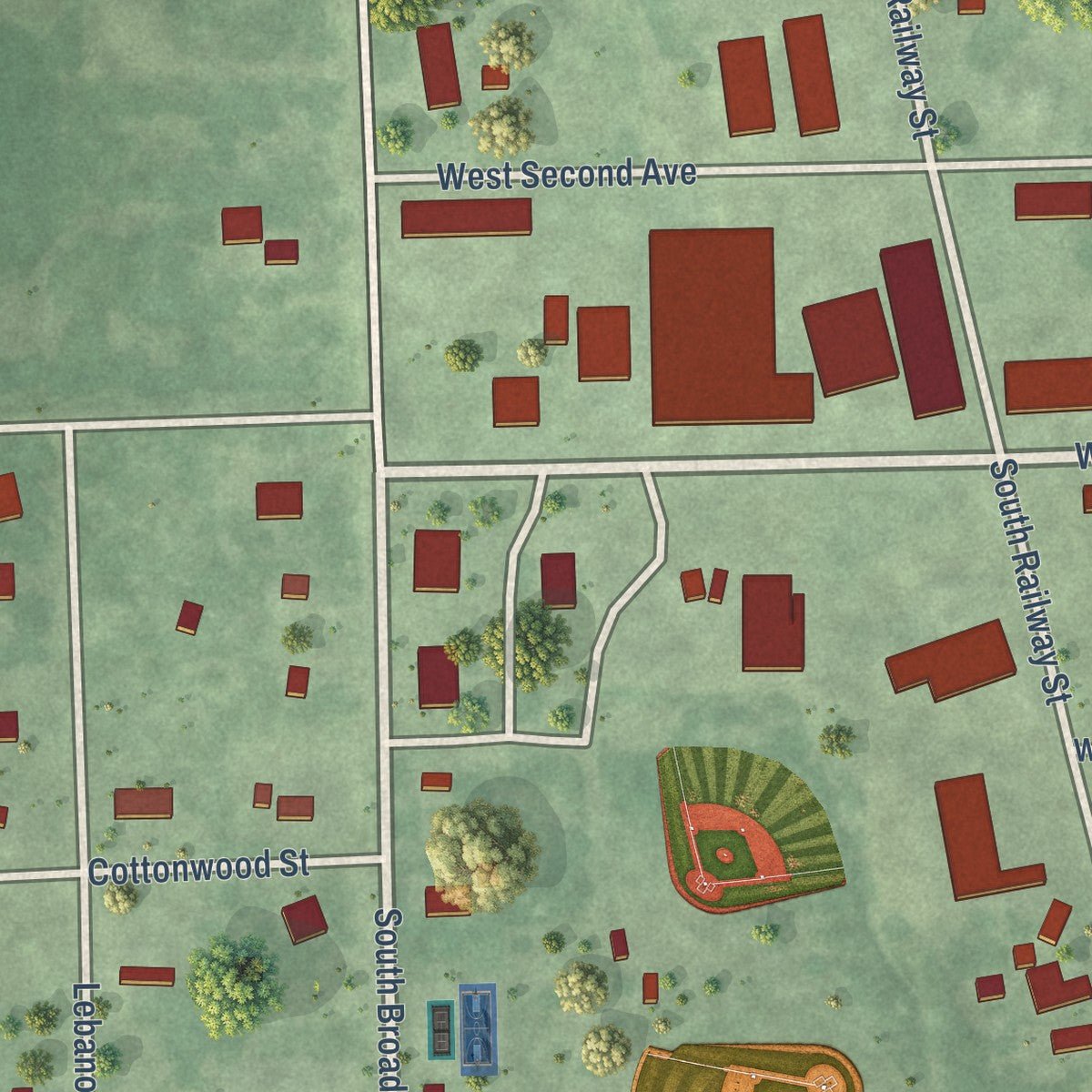 Second close-up of the map of Bryant, South Dakota print showing more streets and buildings