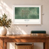 Bryant, South Dakota map, 12 x 18 inch print in a white frame in an entryway