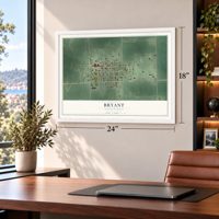 Bryant, South Dakota map, 18 x 24 inch print in a white frame in a home office