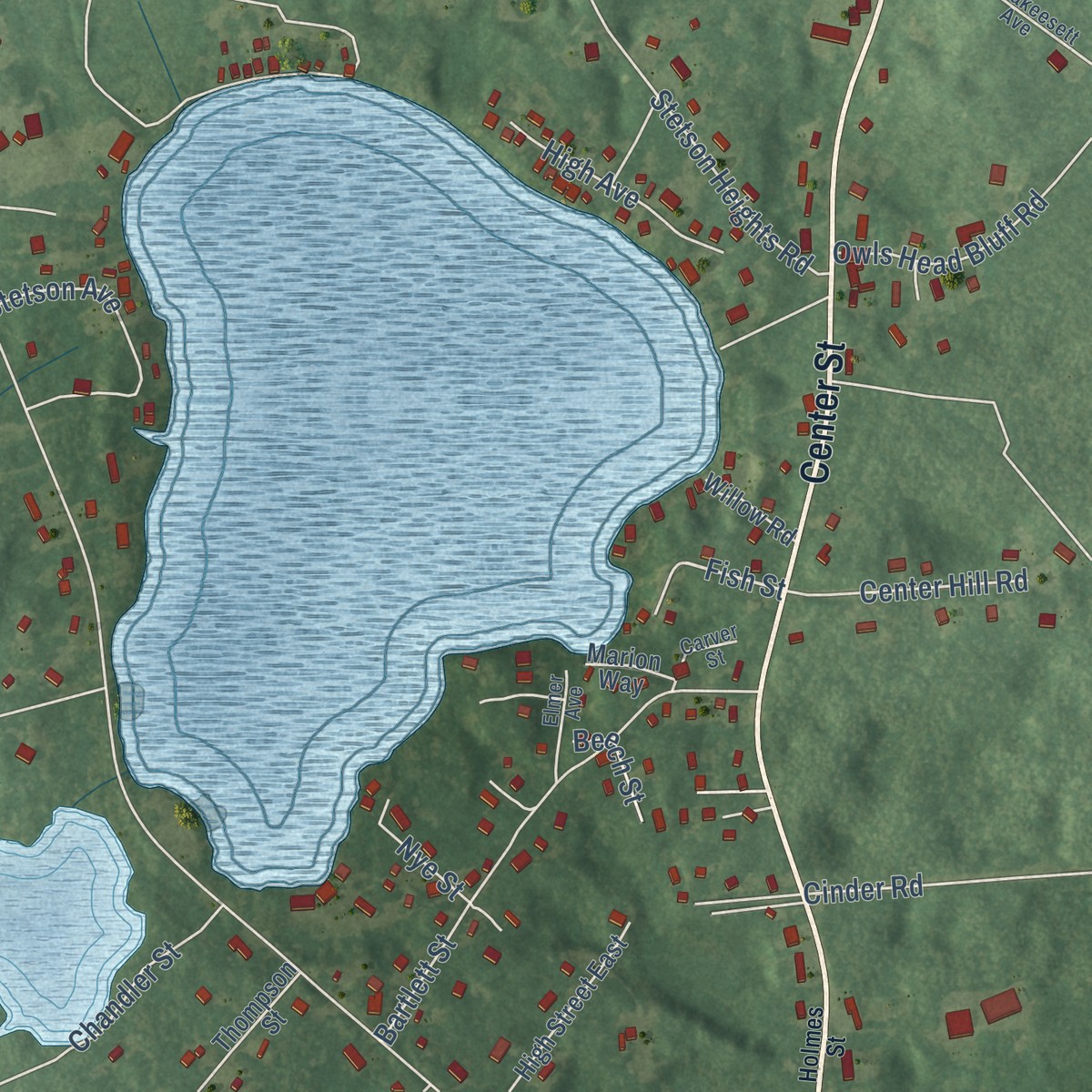 Second close-up of the map of Bryantville, Massachusetts print showing more streets and buildings