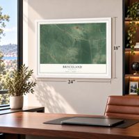 Bryceland, Louisiana map, 18 x 24 inch print in a white frame in a home office