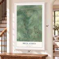 Bryn Athyn, Pennsylvania map, 24 x 36 inch print in a white frame by a staircase