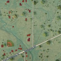 Second close-up of the map of Bryson, Texas print showing more streets and buildings