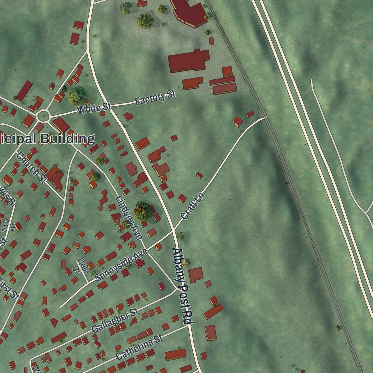 Second close-up of the map of Buchanan, New York print showing more streets and buildings