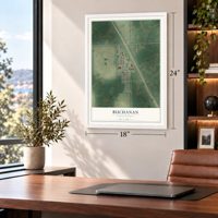 Buchanan, North Dakota map, 18 x 24 inch print in a white frame in a home office