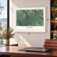 Buchtel, Ohio map, 18 x 24 inch print in a white frame in a home office