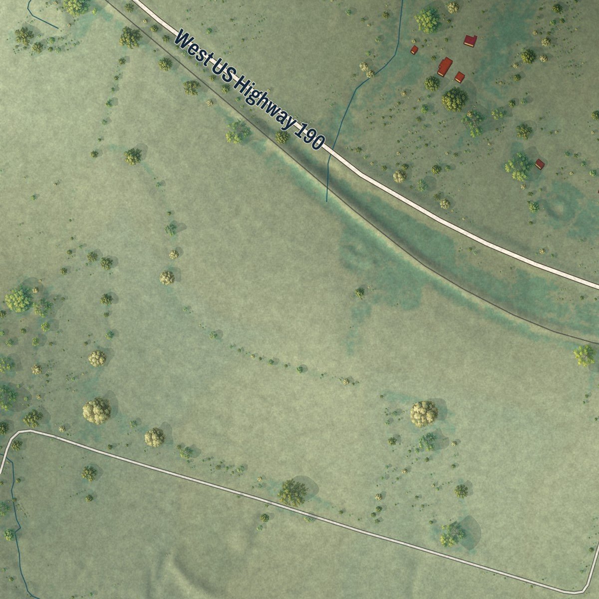 Second close-up of the map of Buckholts, Texas print showing more streets and buildings