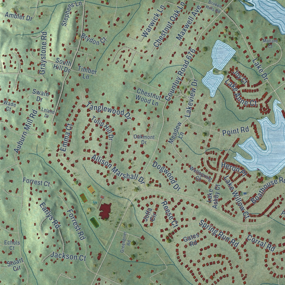 Second close-up of the map of Buckland, Virginia print showing more streets and buildings