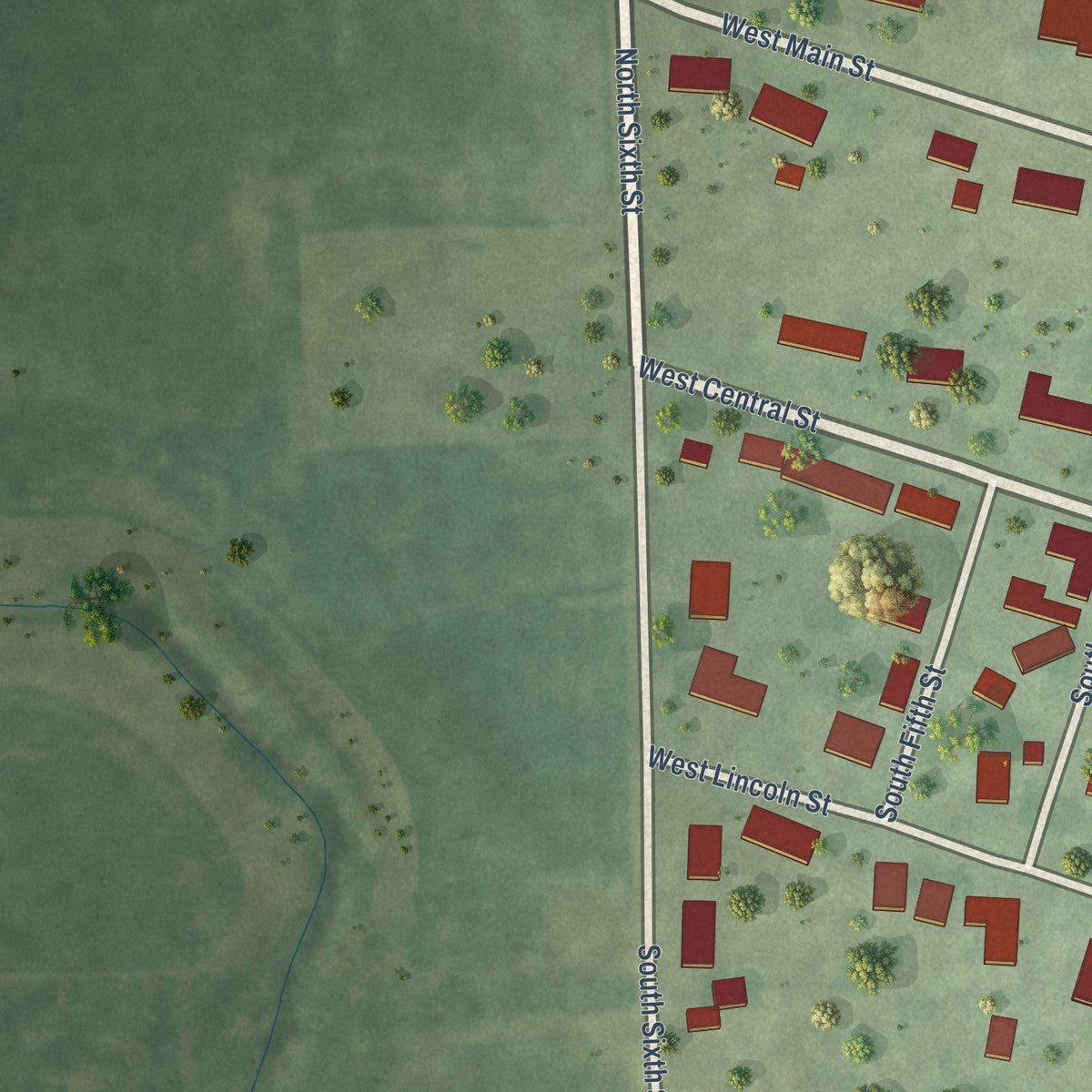 Second close-up of the map of Buckley, Illinois print showing more streets and buildings